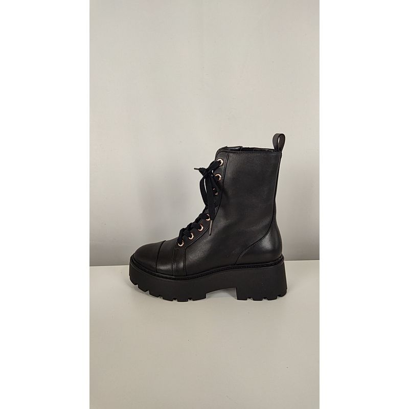 Michael Kors Black Leather Lace-Up Platform Combat Boot